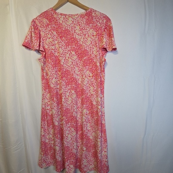 Christopher & Banks Floral Dress Medium Pink Yellow Short Sleeve Stretch Casual - Picture 6 of 12